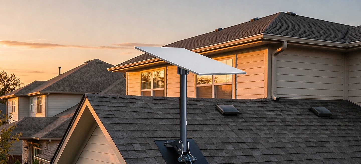 The four Starlink mount types lined up against the part of the building each one is built for